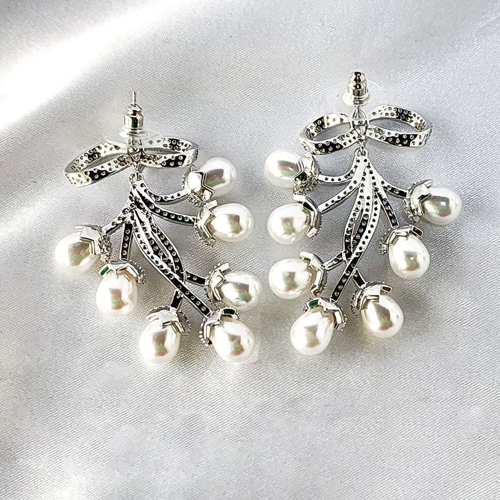 Glowing Ribbon Pearl Bridal Earrings