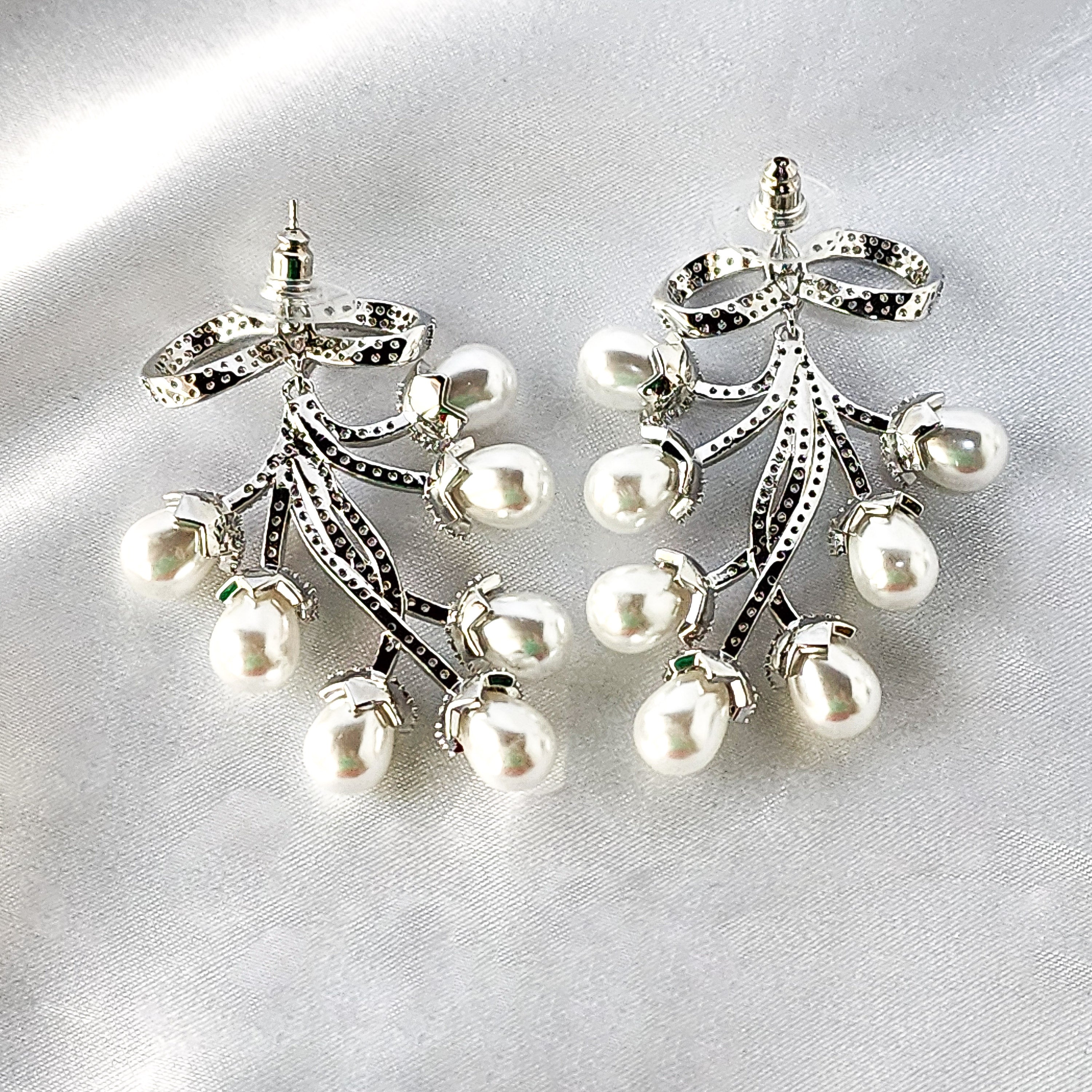 Glowing Ribbon Pearl Bridal Earrings