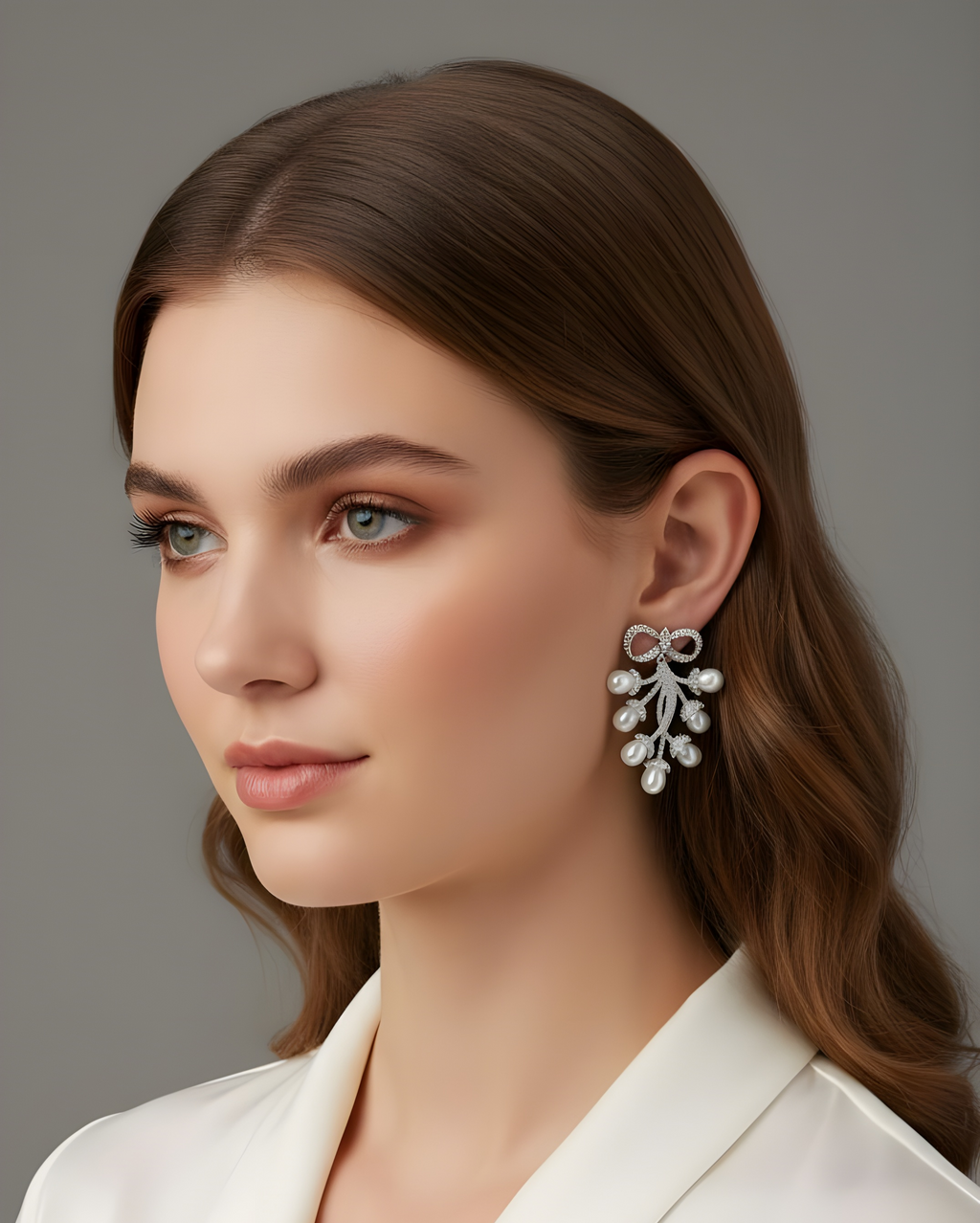 Glowing Ribbon Pearl Bridal Earrings